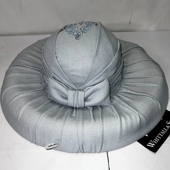 Vintage Whittle & Shone 90's Big Fancy  Hat Embroidery Detail Dusty Blue - Picture 3 of 6